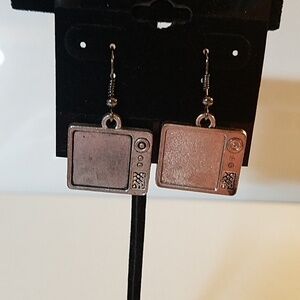 Silver Tone Vintage Television Earrings
